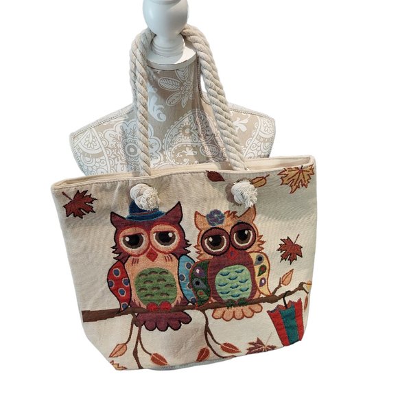 Handbags - Unbranded Canvas "Couple" Owl Tote